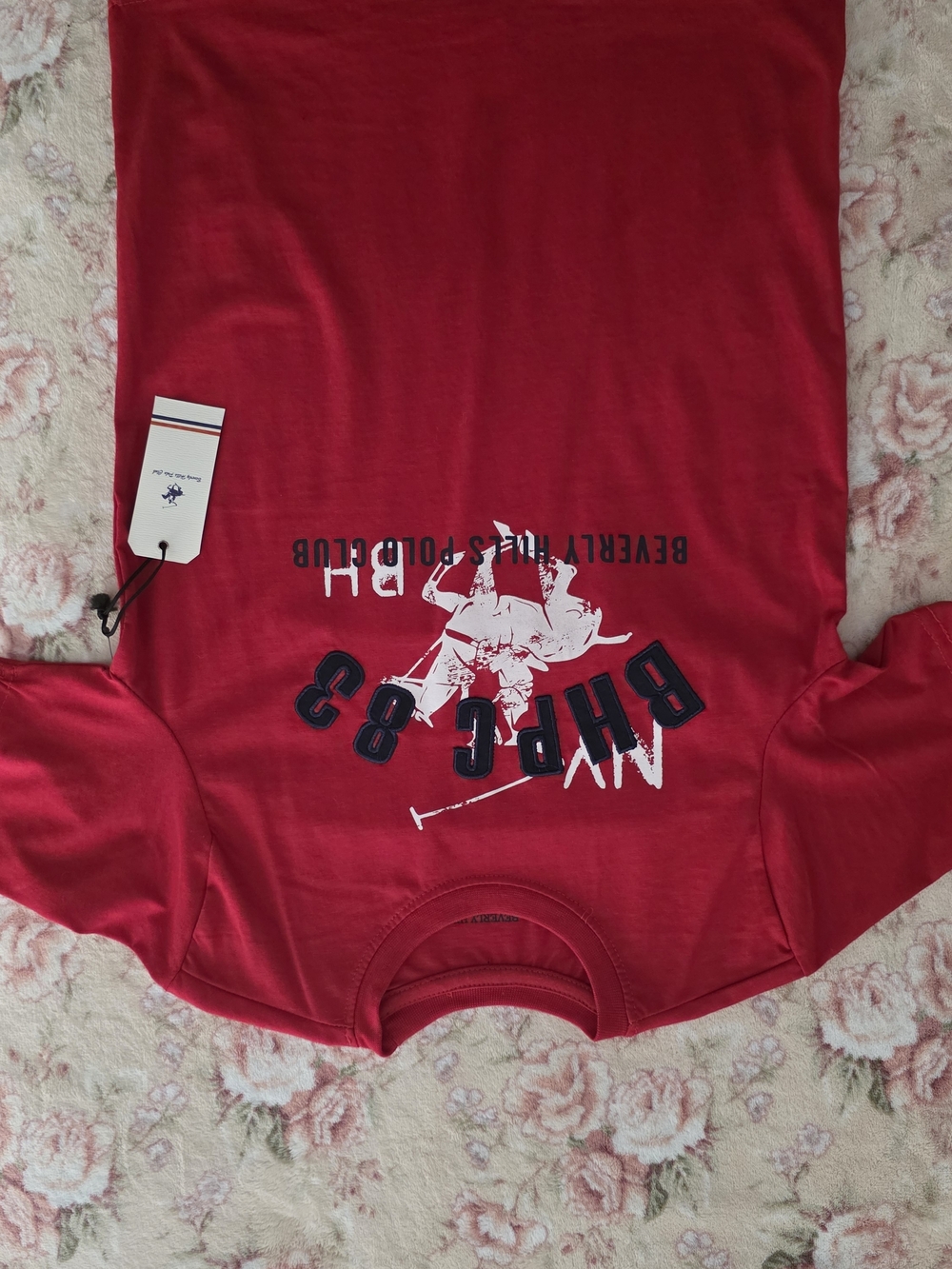 Beverly Hills Polo Club Red Graphic Tee with Navy Accents